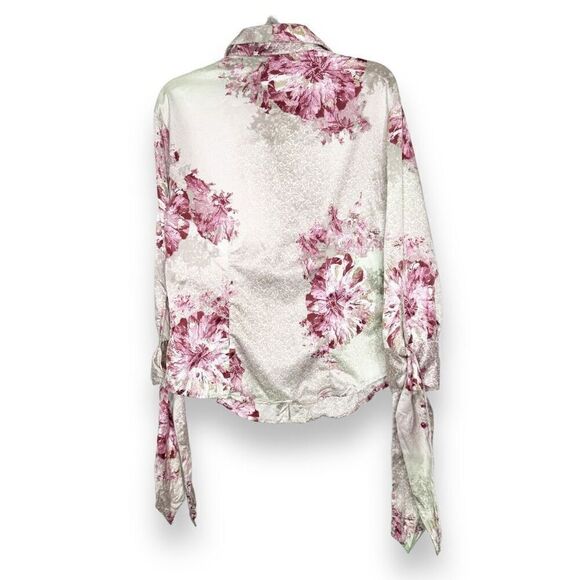 Just Cavalli Pink Green Floral Printed Satin Button Down Shirt Blouse Size 42 - Picture 5 of 11